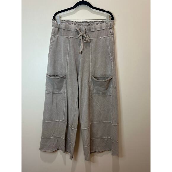 Easel Sz L Mineral Wash Knit Cargo Pants Mushroom Beige Comfy GREAT! - Picture 3 of 7